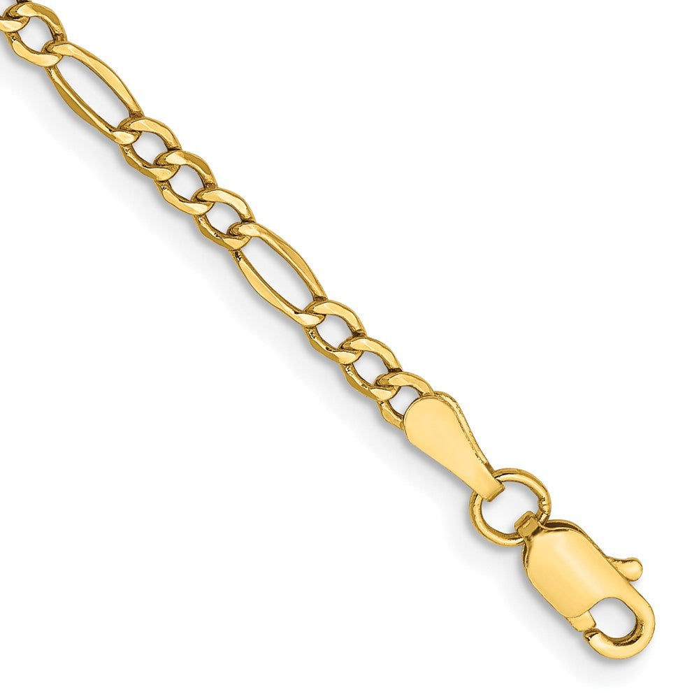 10K Yellow Gold 2.5mm Semi-Solid Figaro Chain Bracelet 7"-10"