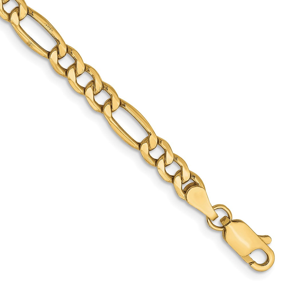 10K Yellow Gold 4.2mm Semi-Solid Figaro Chain Bracelet 7"-9"