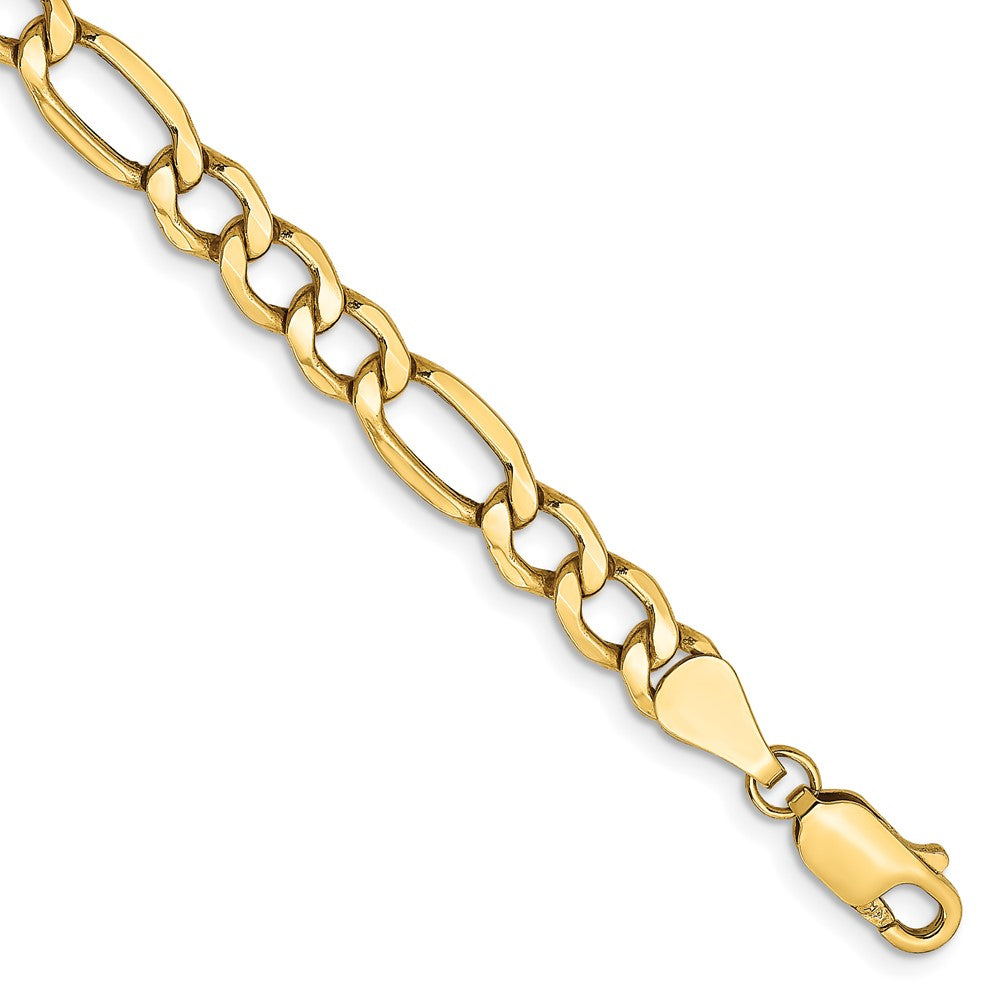 10K Yellow Gold 5.35mm Semi-Solid Figaro Chain Bracelet 7"-9"