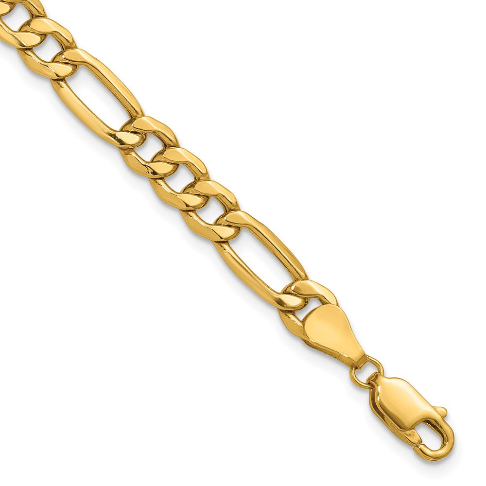 10K Yellow Gold 6.25mm Semi-Solid Figaro Chain Bracelet 7"-9"