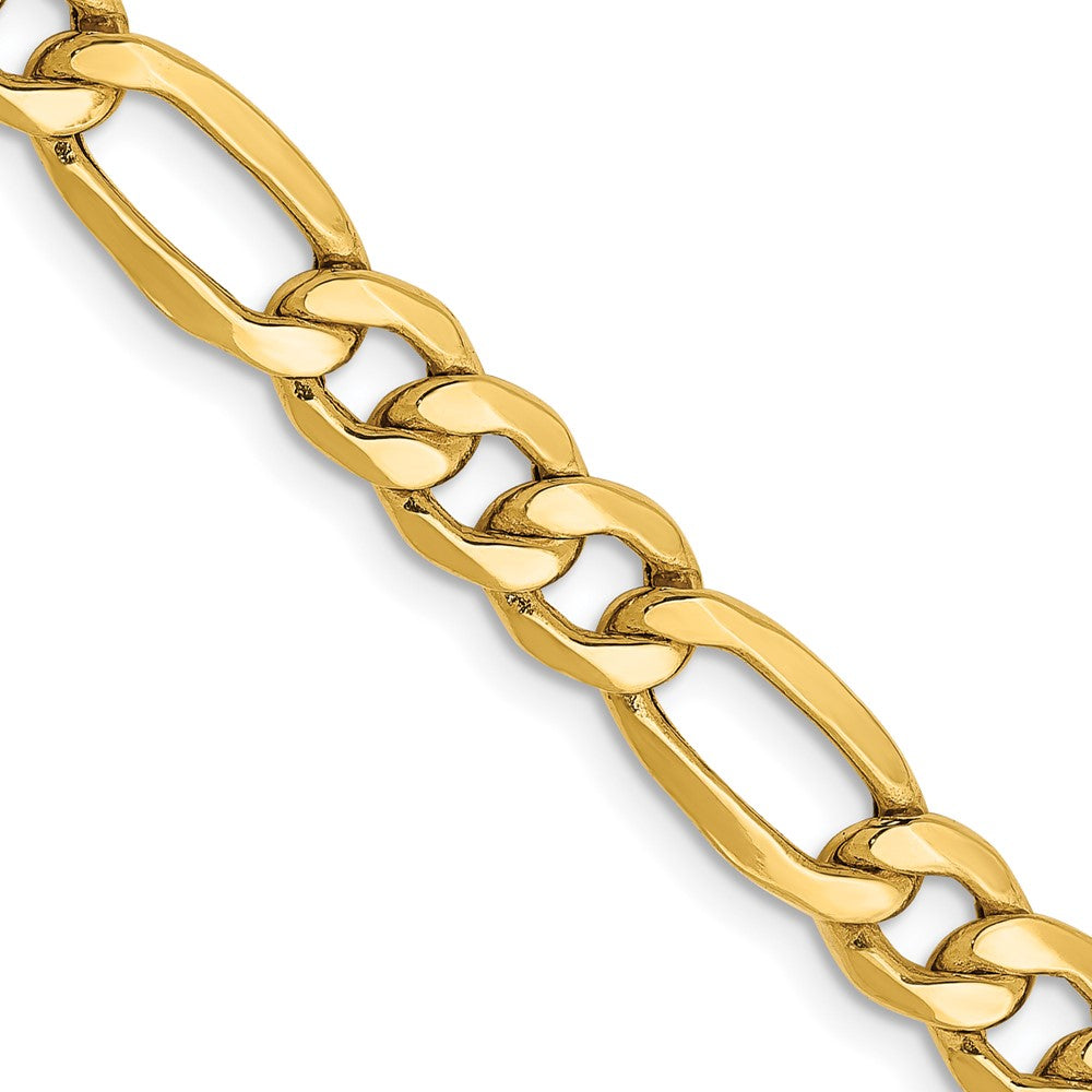 10K Yellow Gold 6.25mm Semi-Solid Figaro Chain Necklace 18"-26"