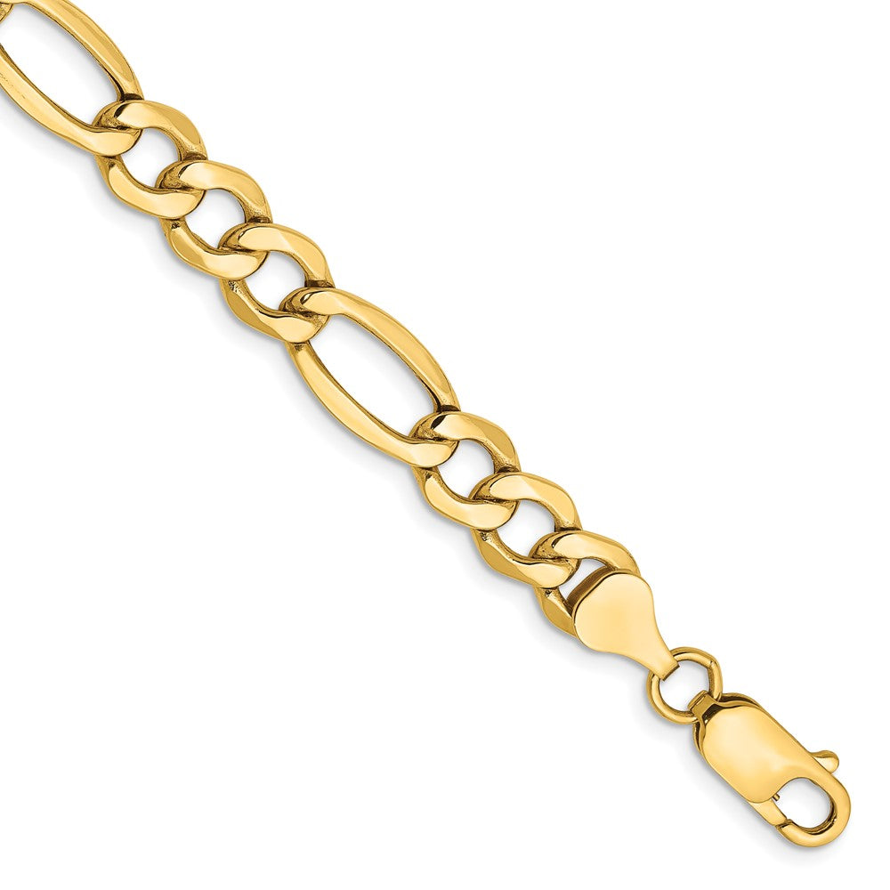 10K Yellow Gold 7.3mm Semi-Solid Figaro Chain Bracelet 7"-9"