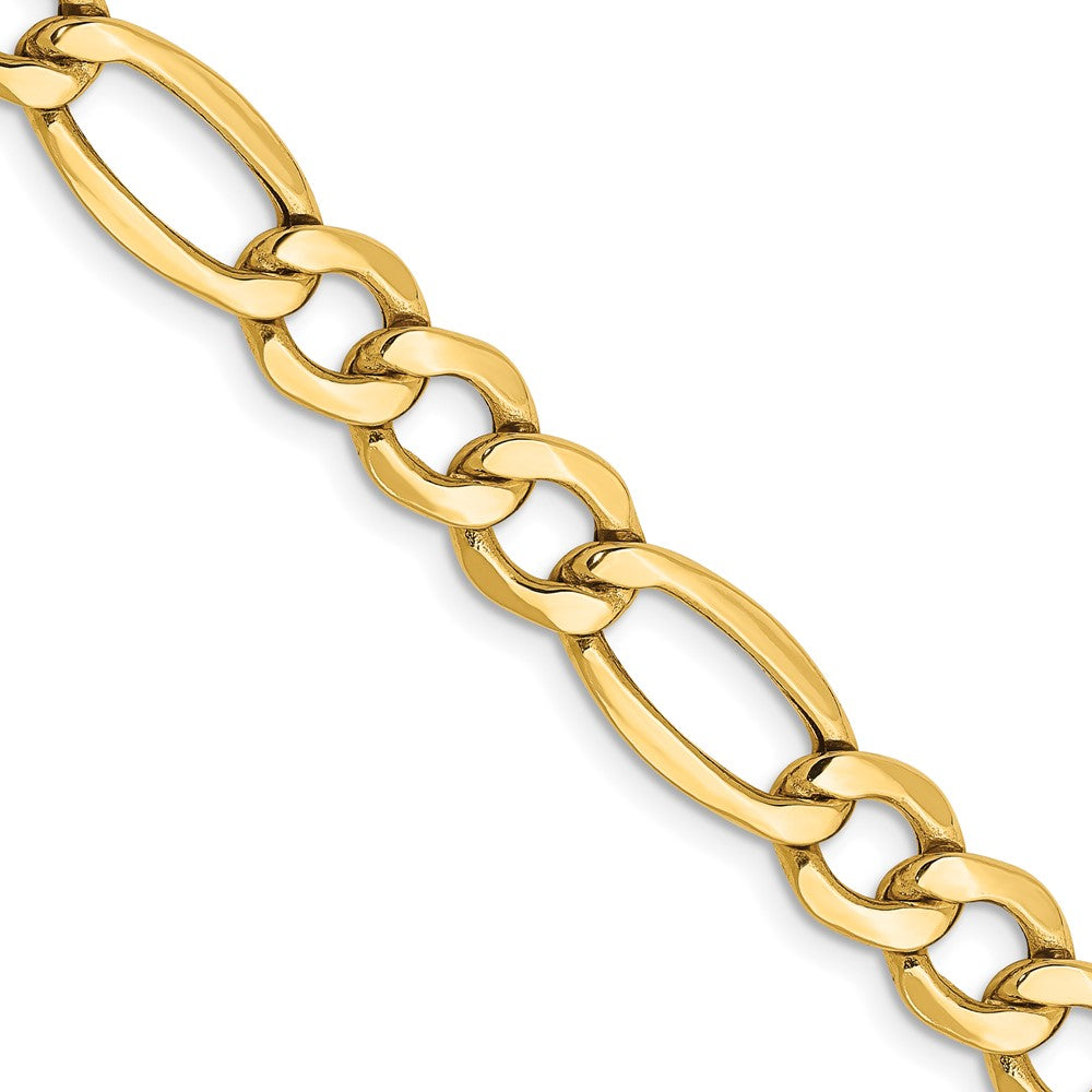 10K Yellow Gold 7.3mm Semi-Solid Figaro Chain Necklace 20"-26"