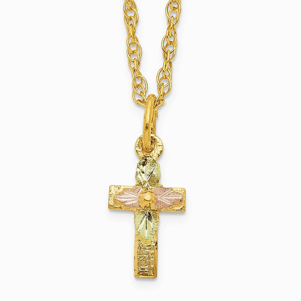 10K Tri-Color Black Hills Gold Cross Necklace
