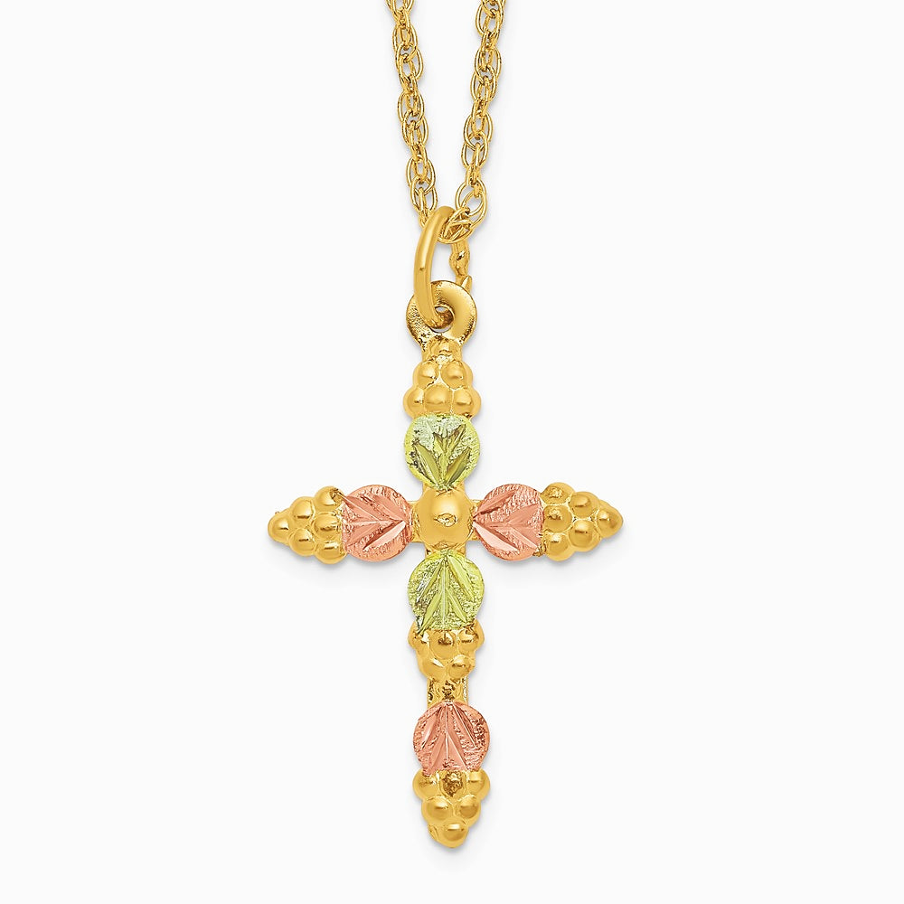 10K Tri-Color Black Hills Gold Cross Necklace