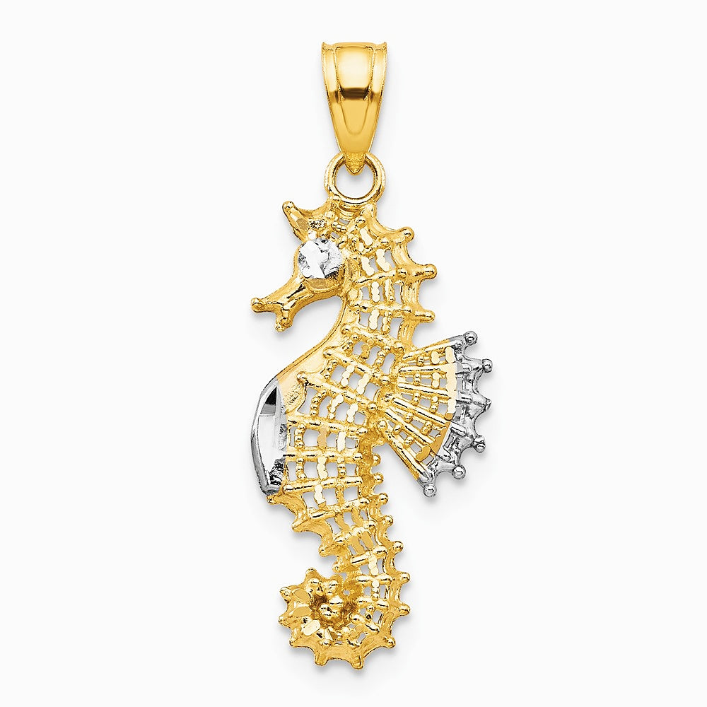 10K Yellow with Rhodium with Rhodium Seahorse Charm - Product Photo