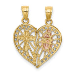 10k Two-tone w/ White Rhodium CZ Religious Break-apart Heart Pendant - Product Photo