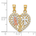 10k Two-tone w/ White Rhodium CZ Religious Break-apart Heart Pendant - Product Photo