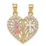 10k Two-tone w/ White Rhodium CZ Religious Break-apart Heart Pendant - Product Photo