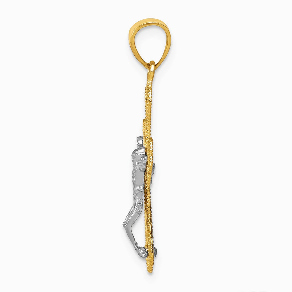 10K Yellow with Rhodium w/ Rhodium Filigree Crucifix Pendant - Product Photo