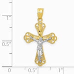 10K Yellow with Rhodium w/ Rhodium Filigree Crucifix Pendant - Product Photo