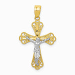 10K Yellow with Rhodium w/ Rhodium Filigree Crucifix Pendant - Product Photo