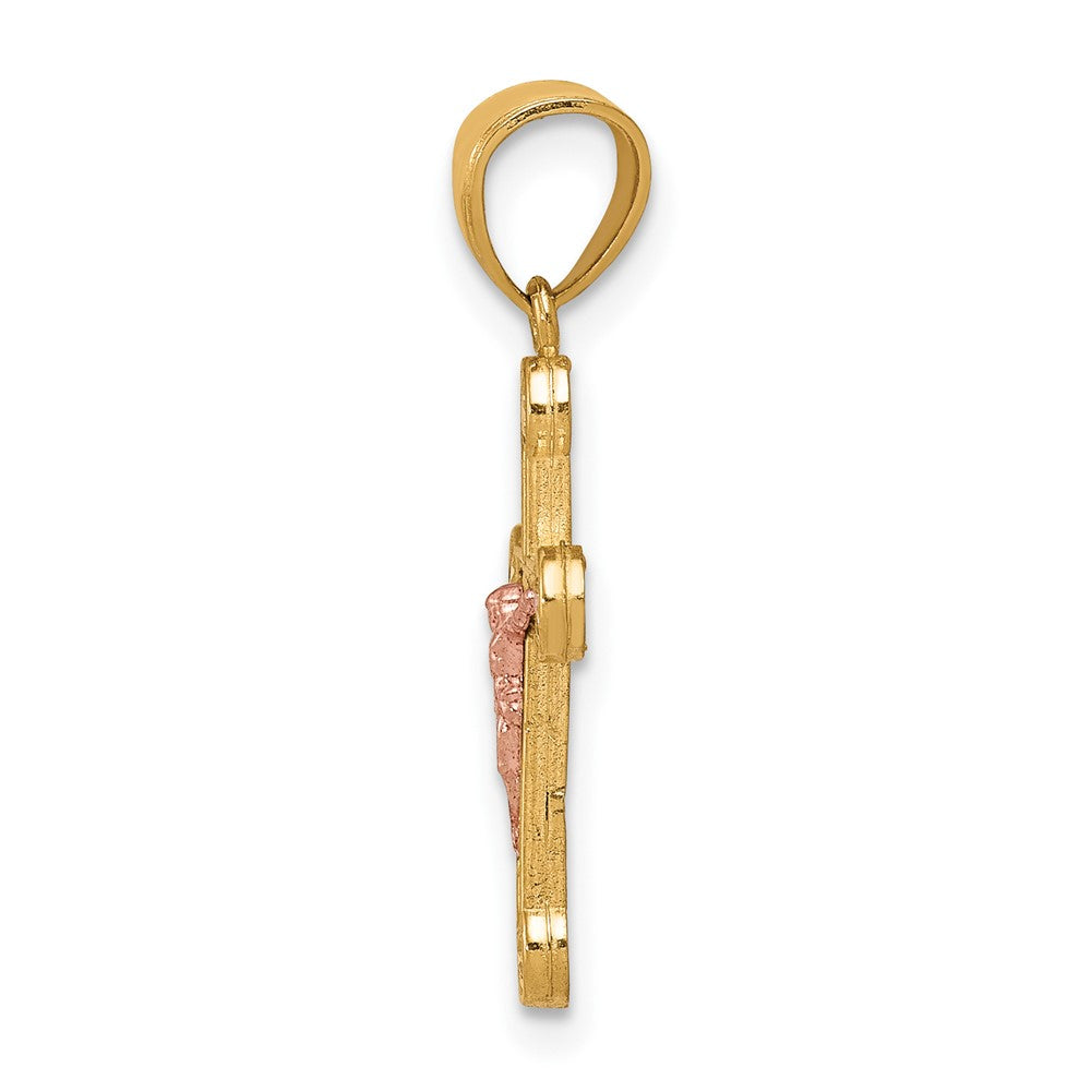 10k Two-tone Yellow and Rose Gold CZ Crucifix Pendant - Product Photo