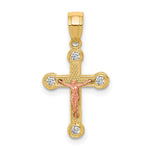 10k Two-tone Yellow and Rose Gold CZ Crucifix Pendant - Product Photo