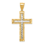 10K Yellow with Rhodium w/ Rhodium Diamond-Cut Cross Pendant - Product Photo
