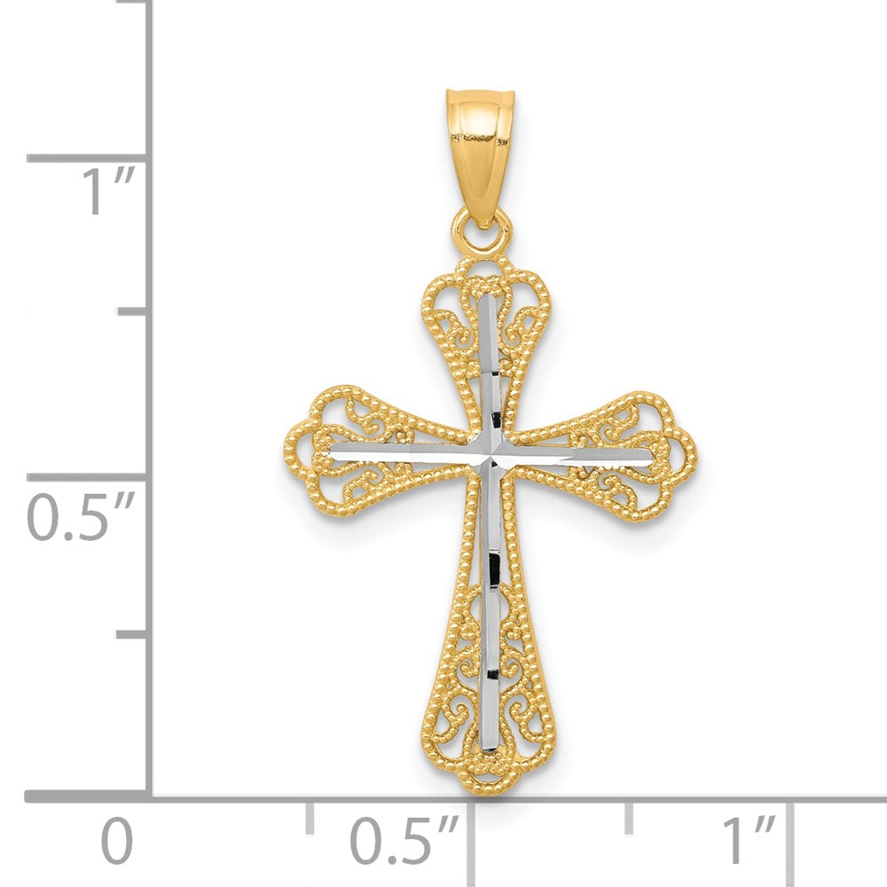 10K w/ Rhodium Diamond-Cut Cross Pendant - Product Photo