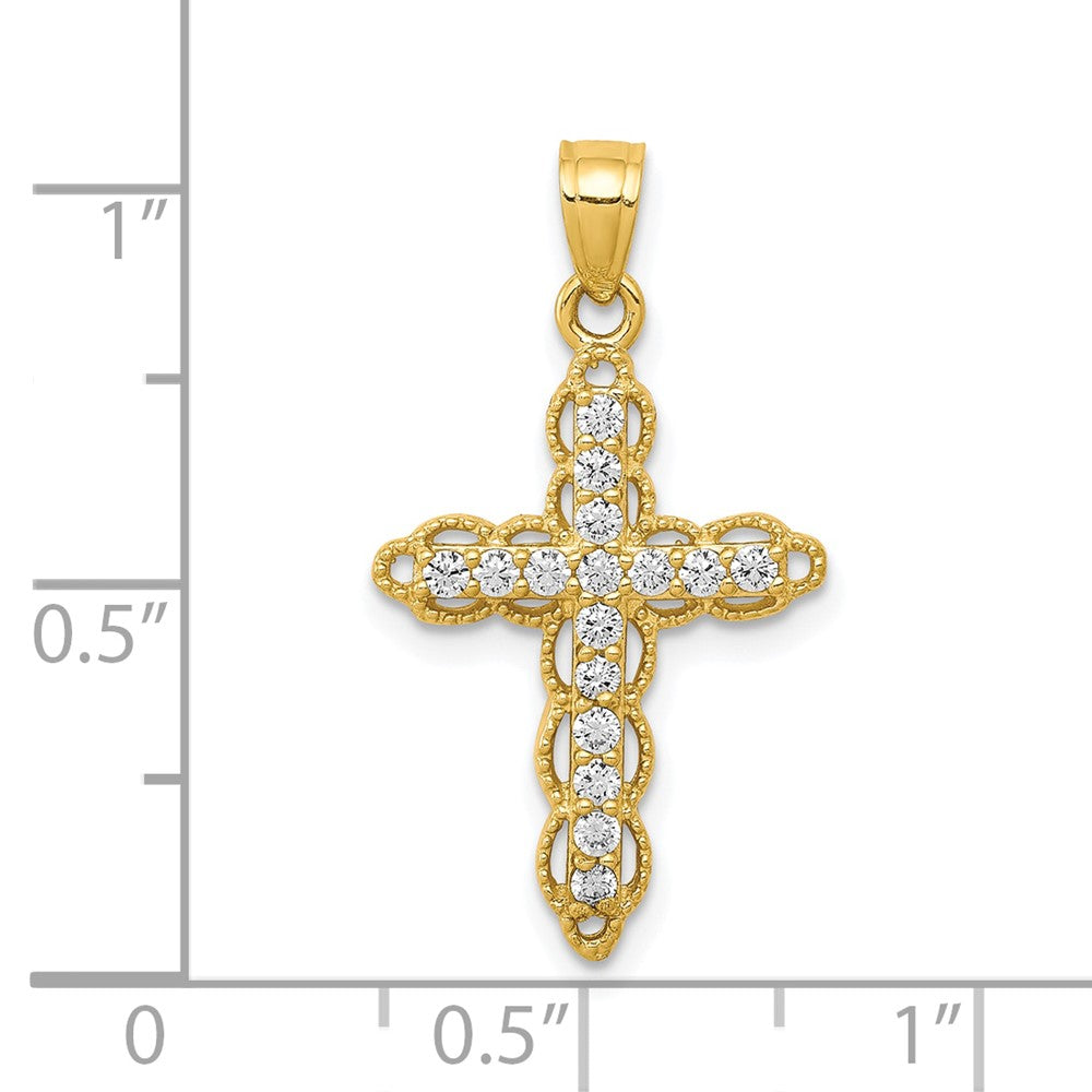 10k CZ Filigree Cross Pendant - Product Photo