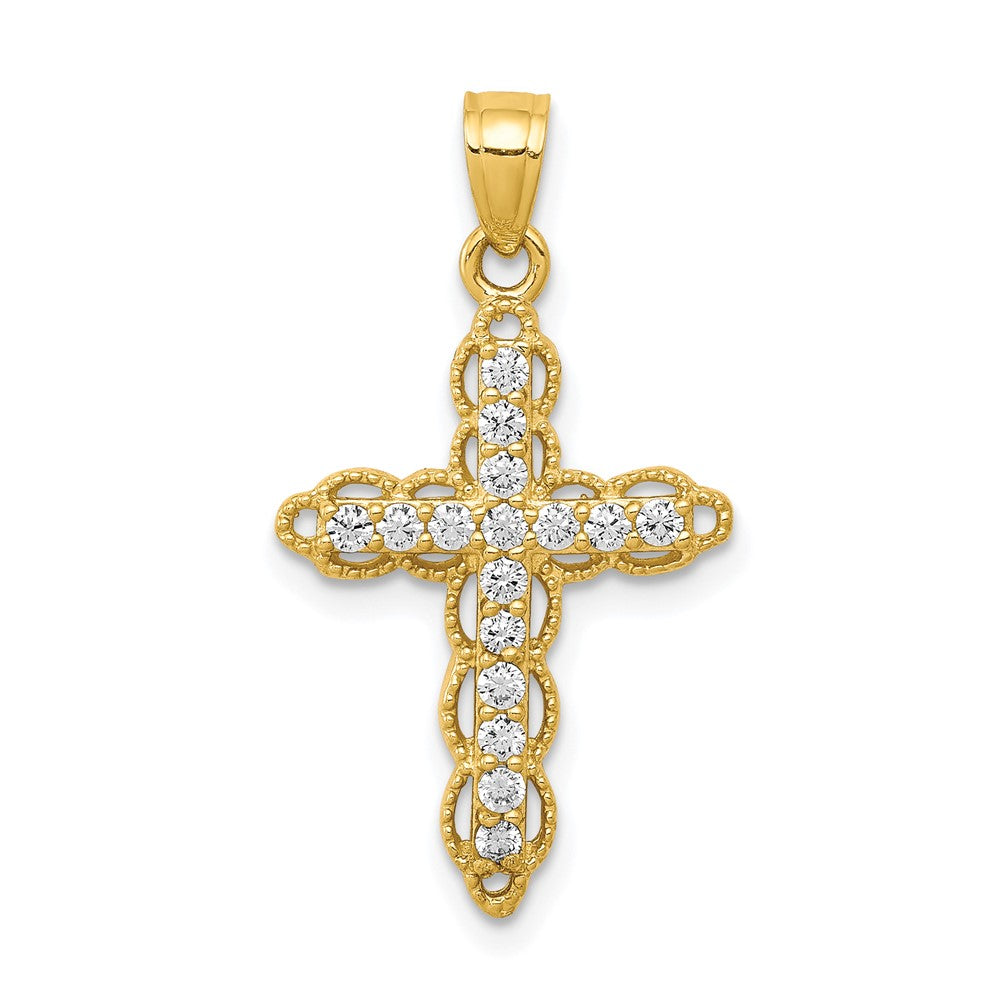 10k CZ Filigree Cross Pendant - Product Photo