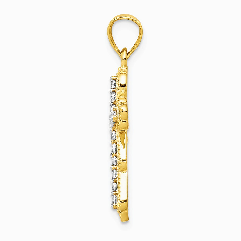10K / 14K Yellow Gold CZ Filigree Cross Pendant - Product Photo
