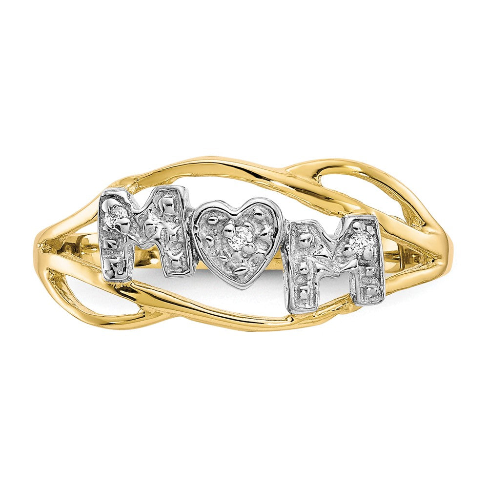 10K Yellow with Rhodium with Rhodium Mom CZ Ring - Product Photo