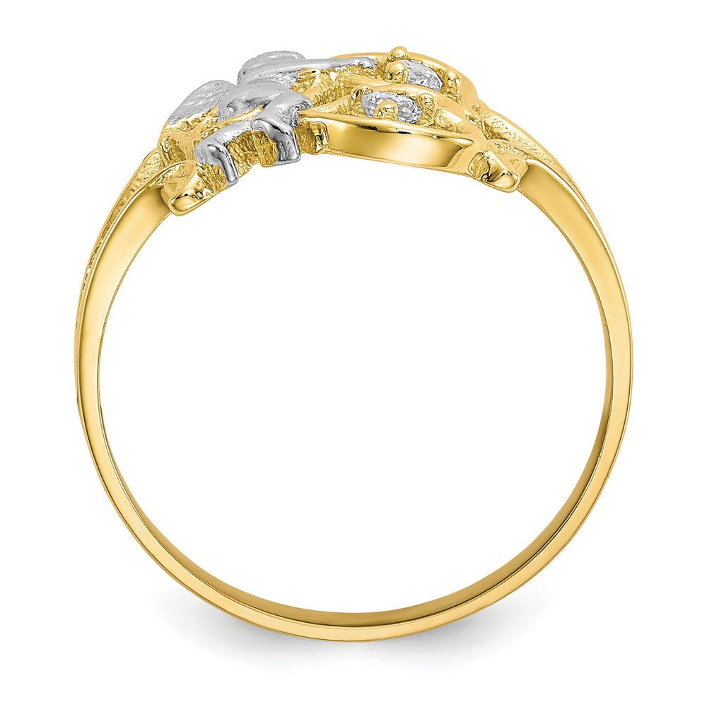 10K Yellow w/Rhodium & Rhodium CZ Angel w/Hearts Ring - Product Photo
