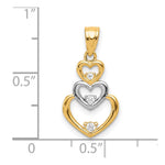 10K w/Rhodium CZ 3-Heart Pendant - Product Photo