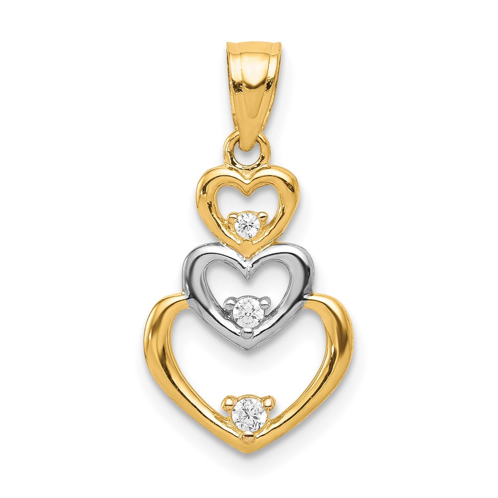10K w/Rhodium CZ 3-Heart Pendant - Product Photo