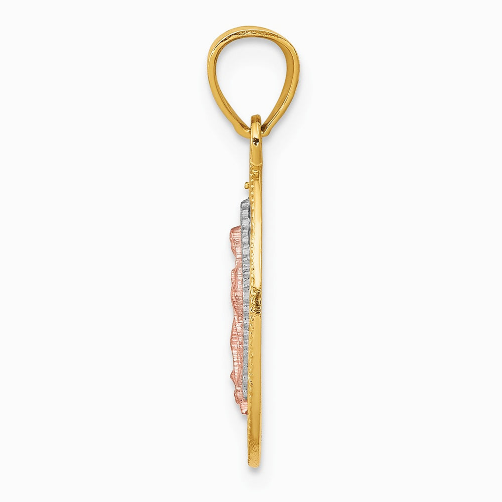 10K Two-Tone White Rhodium Lady Of Guadalupe Oval Pendant - Product Photo