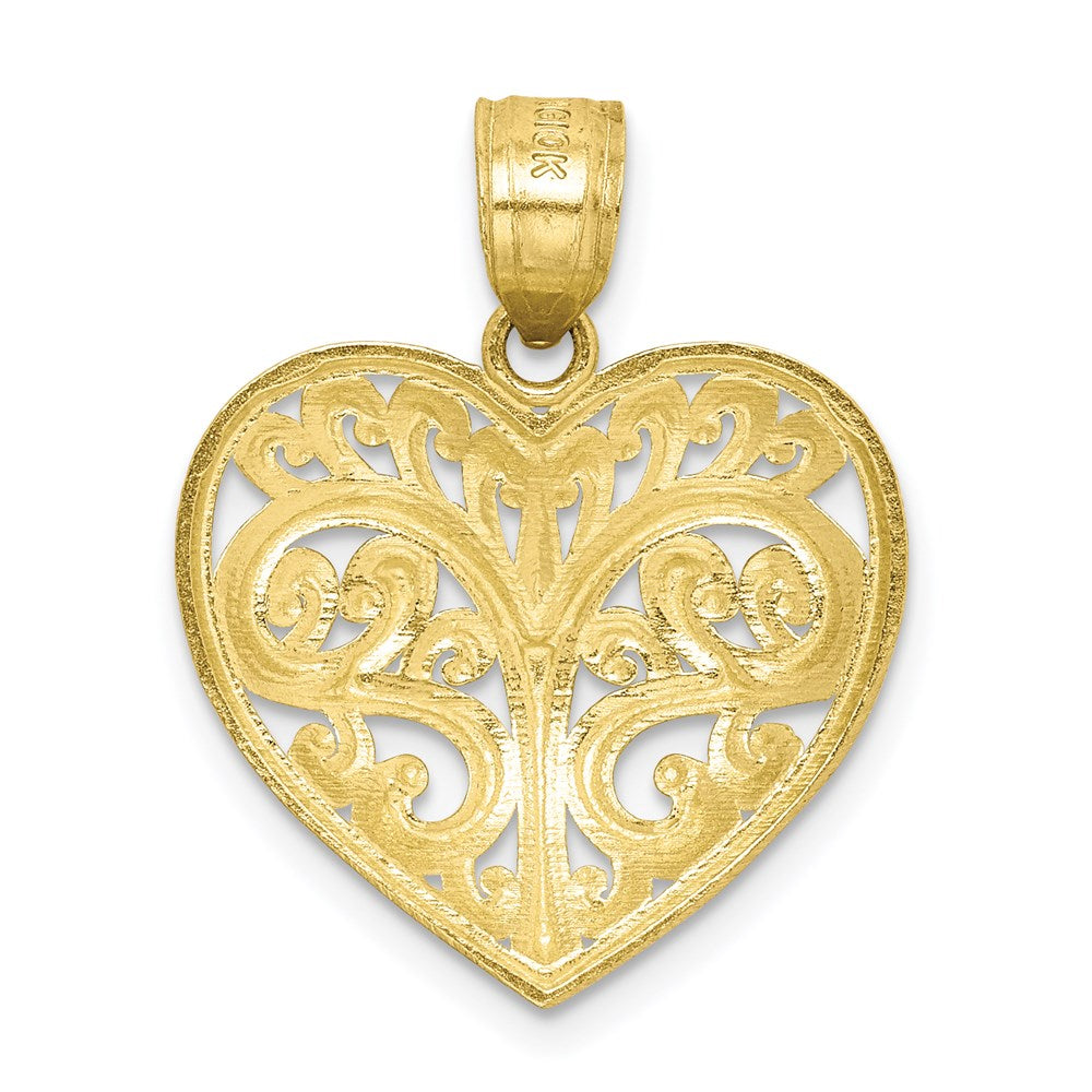 10K Diamond-cut Filigree Heart Charm - Product Photo