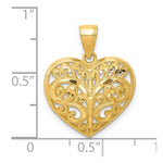 10K Diamond-cut Filigree Heart Charm - Product Photo