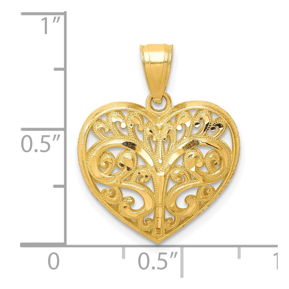 10K Diamond-cut Filigree Heart Charm - Product Photo