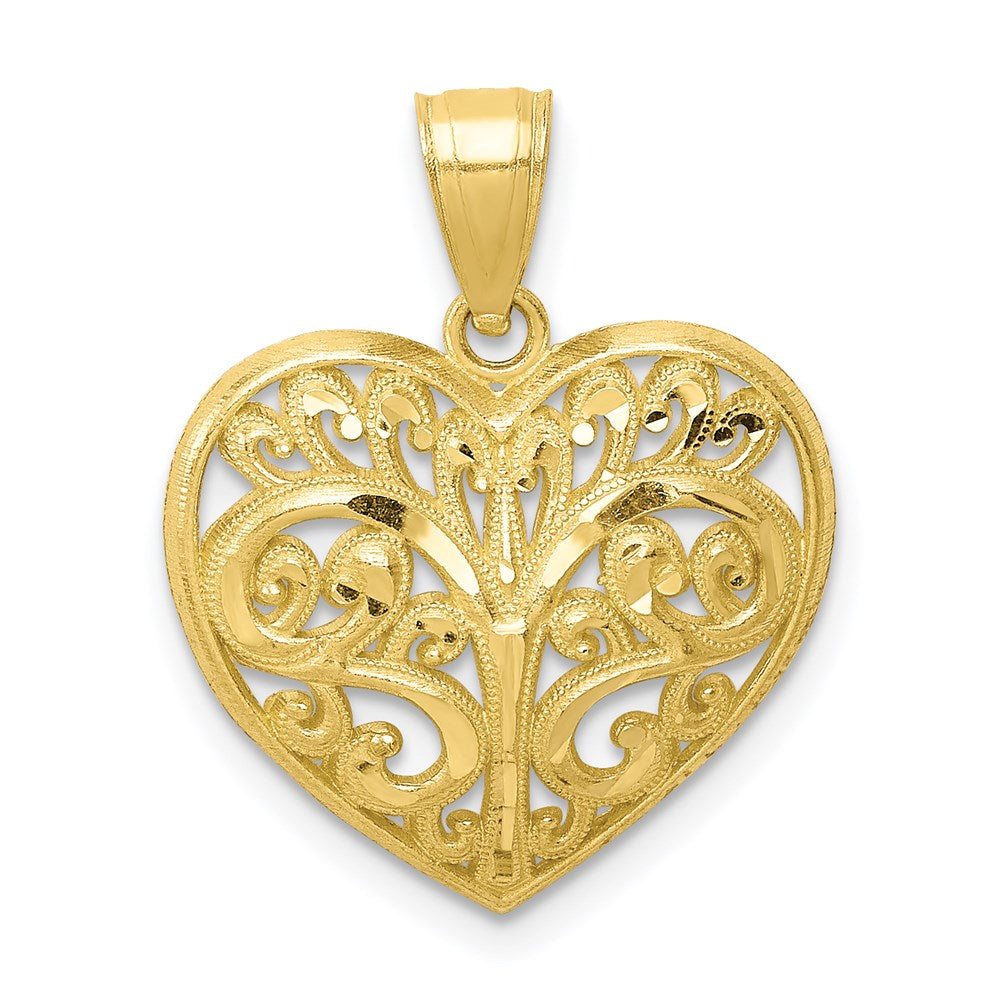 10K Diamond-cut Filigree Heart Charm - Product Photo