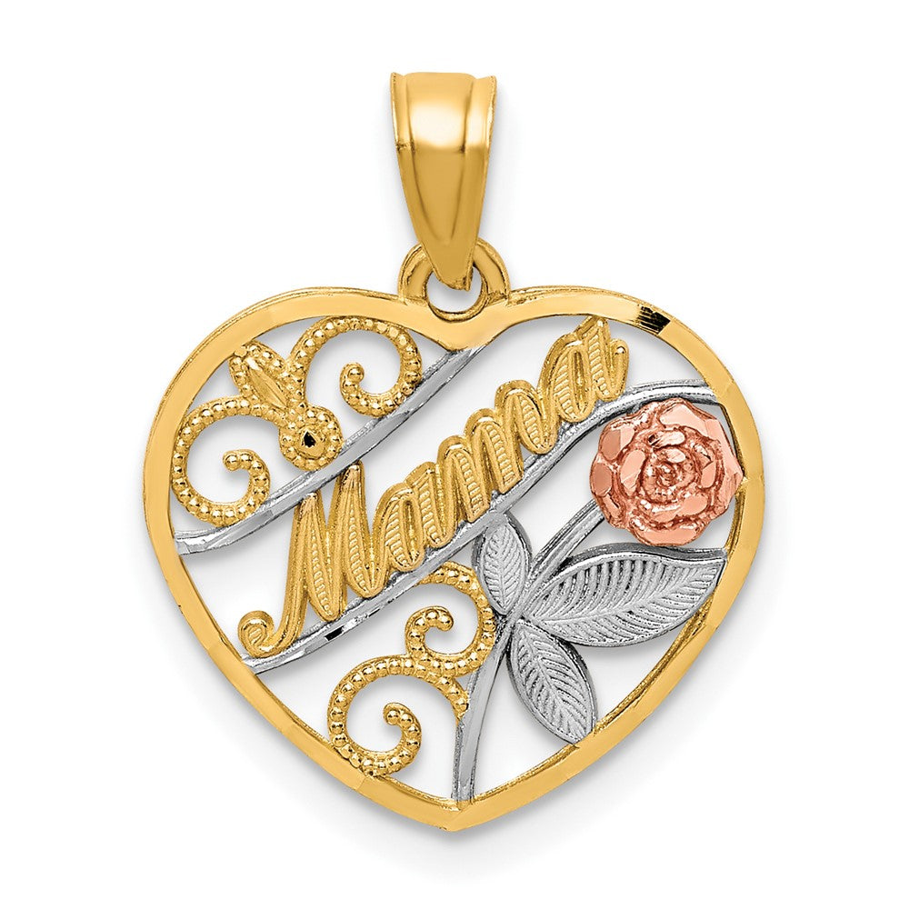 10K Two-Tone W/White Rhodium Diamond-Cut MAMA Pendant