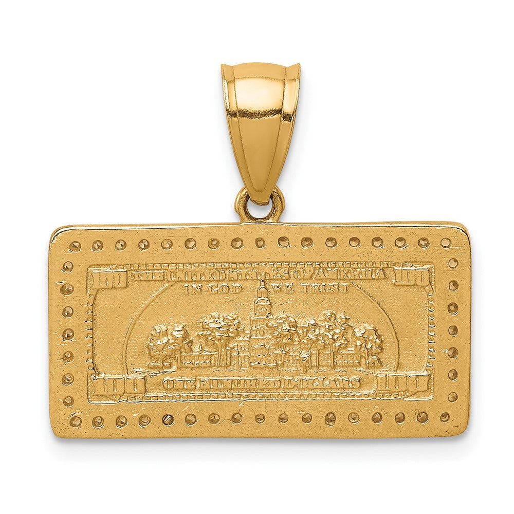 10K w/Rhodium CZ Micropave 100 Dollar Bill Pendant - Product Photo