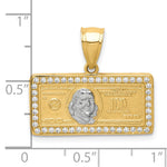10K w/Rhodium CZ Micropave 100 Dollar Bill Pendant - Product Photo
