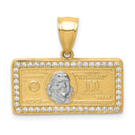 10K w/Rhodium CZ Micropave 100 Dollar Bill Pendant - Product Photo