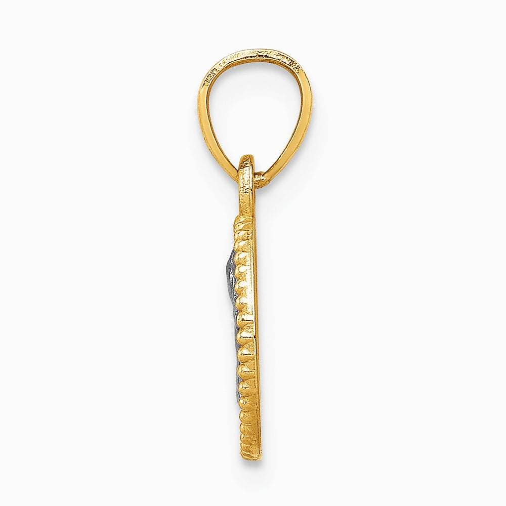 10K Yellow with Rhodium W/Rhodium Polished and Textured Angel Pendant - Product Photo