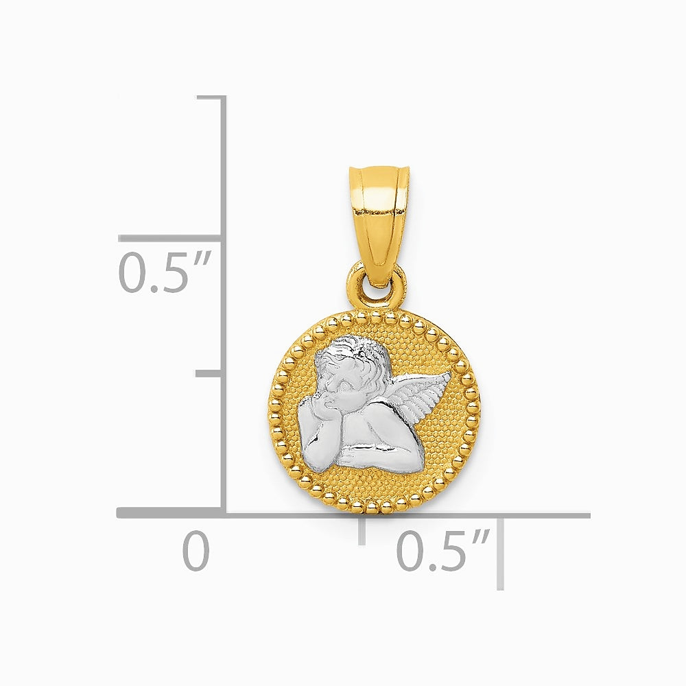 10K Yellow with Rhodium W/Rhodium Polished and Textured Angel Pendant - Product Photo