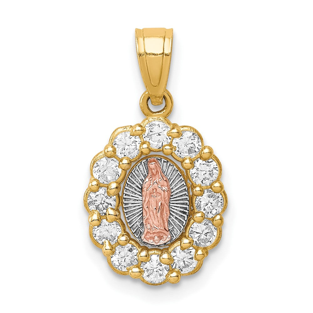 10K Two-Tone w/White Rhodium CZ Guadalupe Pendant - Product Photo