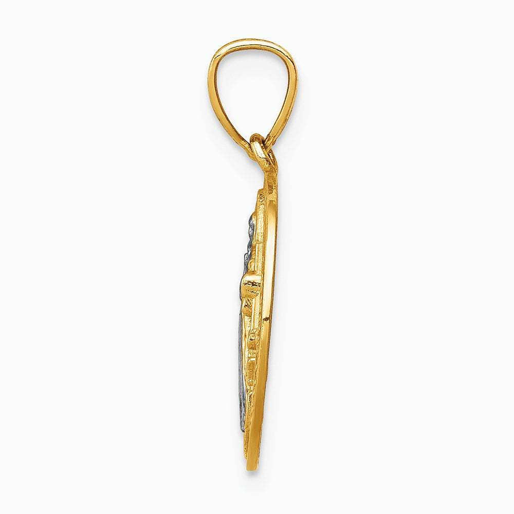 10K Yellow with Rhodium W/Rhodium San Benito Medal Pendant - Product Photo