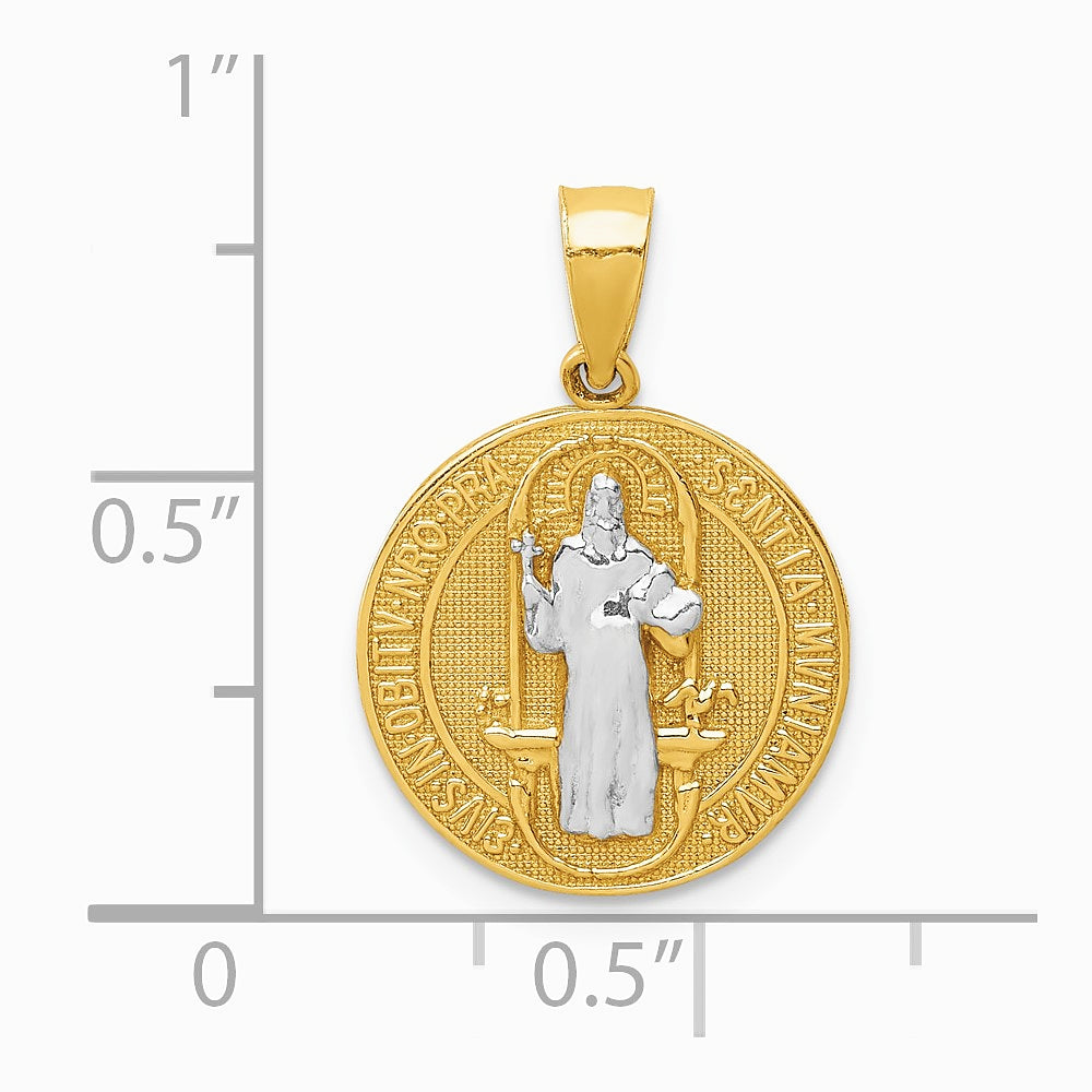 10K Yellow with Rhodium W/Rhodium San Benito Medal Pendant - Product Photo