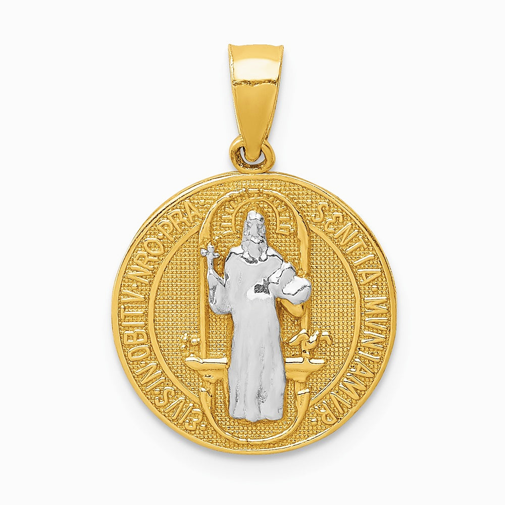 10K Yellow with Rhodium W/Rhodium San Benito Medal Pendant - Product Photo
