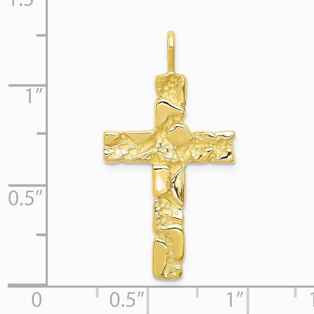 10K / 14K Yellow Gold Nugget Cross Pendant - Product Photo