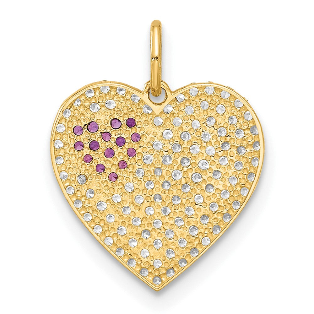 10K Polished Clear & Red CZ Heart Charm - Product Photo