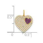 10K Polished Clear & Red CZ Heart Charm - Product Photo
