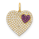 10K Polished Clear & Red CZ Heart Charm - Product Photo