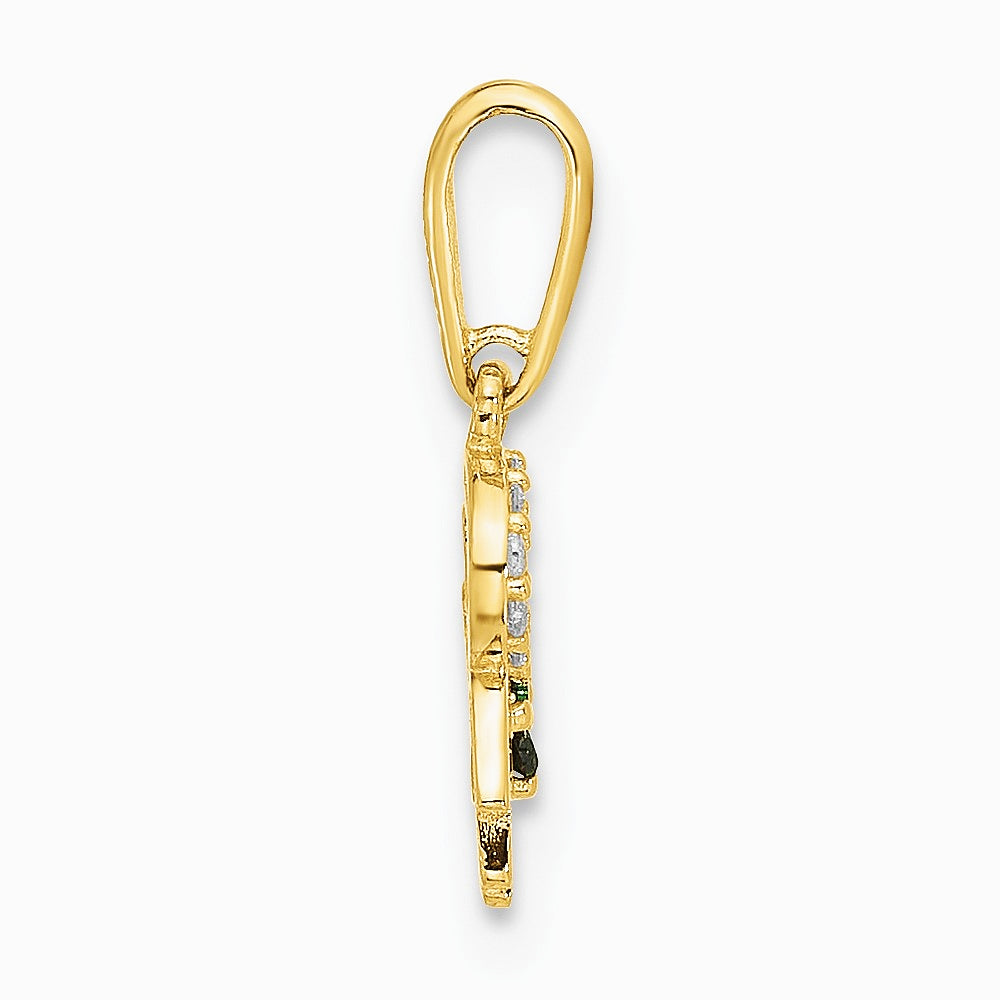 10K Yellow Gold Polished Clover Horseshoe Hamsa CZ Luck Pendant - Product Photo