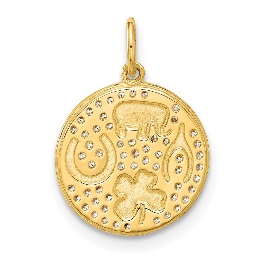 10K Polished CZ Good Luck Medallion Charm - Product Photo