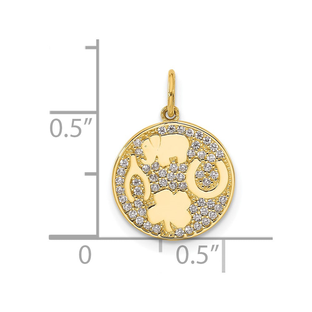 10K Polished CZ Good Luck Medallion Charm - Product Photo