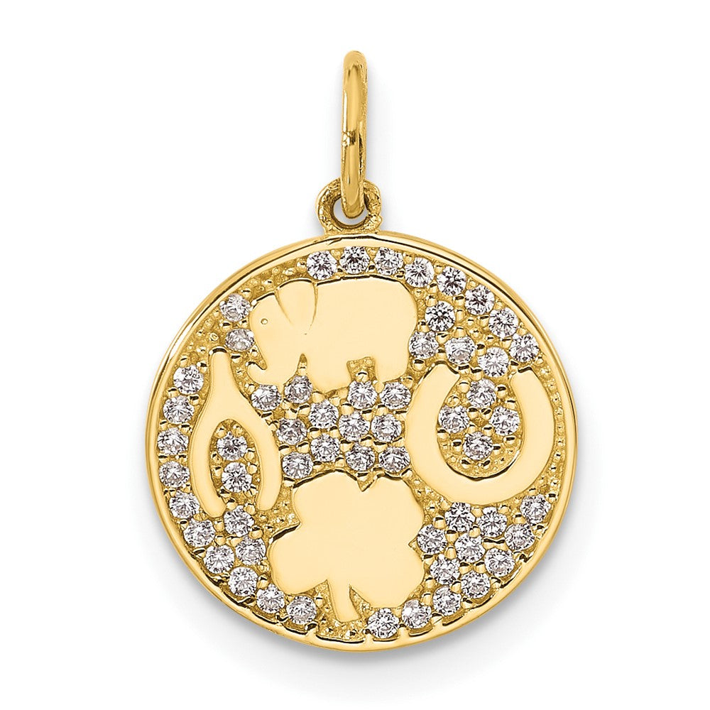 10K Polished CZ Good Luck Medallion Charm - Product Photo